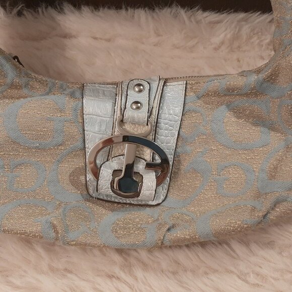 Blue And Tan Vintage Guess Bag Monogram Bag Y2K - Picture 2 of 9